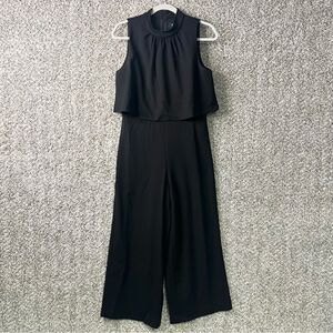 DKNY Jumpsuit Women’s 6 Black High Neckline Sleeveless Cropped Wide Leg